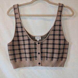 Le Lis Beige Plaid Knit Crop Tank Teen going out  L